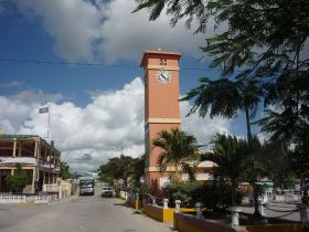 Street, park, and clock tower in Orange Walk Town, Belize – Best Places In The World To Retire – International Living